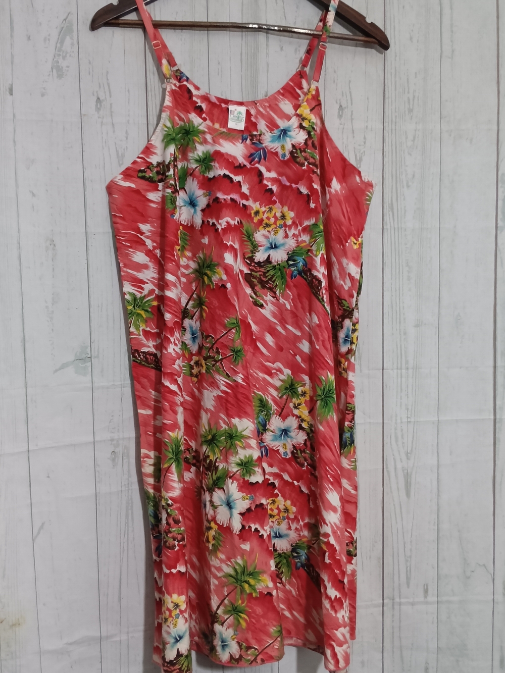 Caribbean Red Floral Tropical Shell Slip Dress Sz XL